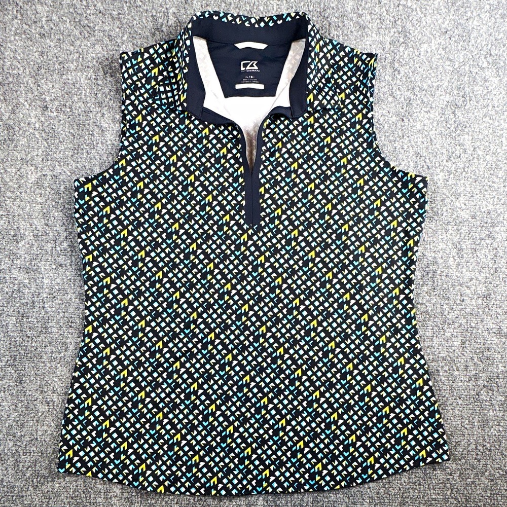 Cutter & Buck DryTec Women's Sleeveless Golf Polo Shirt - Size L Geo Abstract
